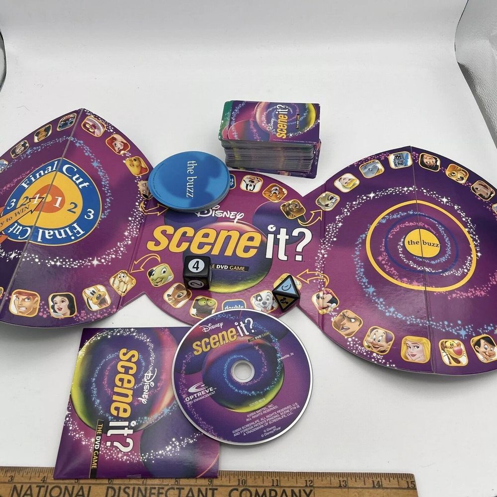 Disney Scene It 1st Edition Replacement Parts -DVD.,board, Cube, Triangle, Cards